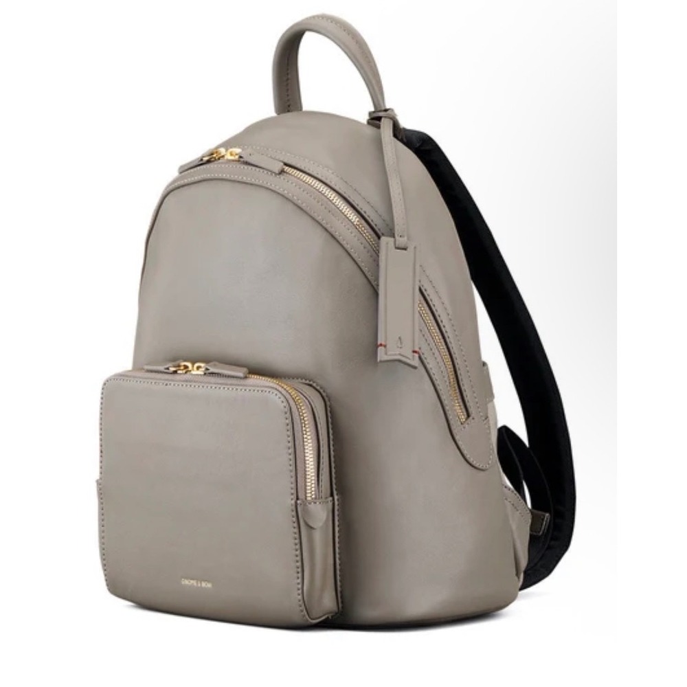 Gnome & Bow Athos Medium iPad Travel Backpack Grey Leather Nylon Gold Hardware